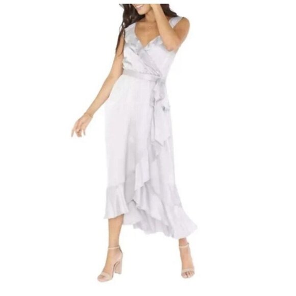 NEW Show Me Your Mumu Womens Samantha Ruffled A Line Wrap Dress Silver Luxe XS - Picture 2 of 16